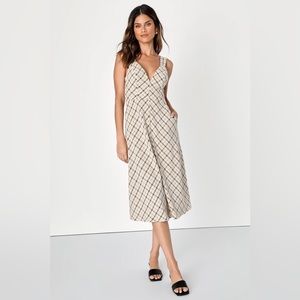 NWT Lulus Beige Plaid Midi Dress
